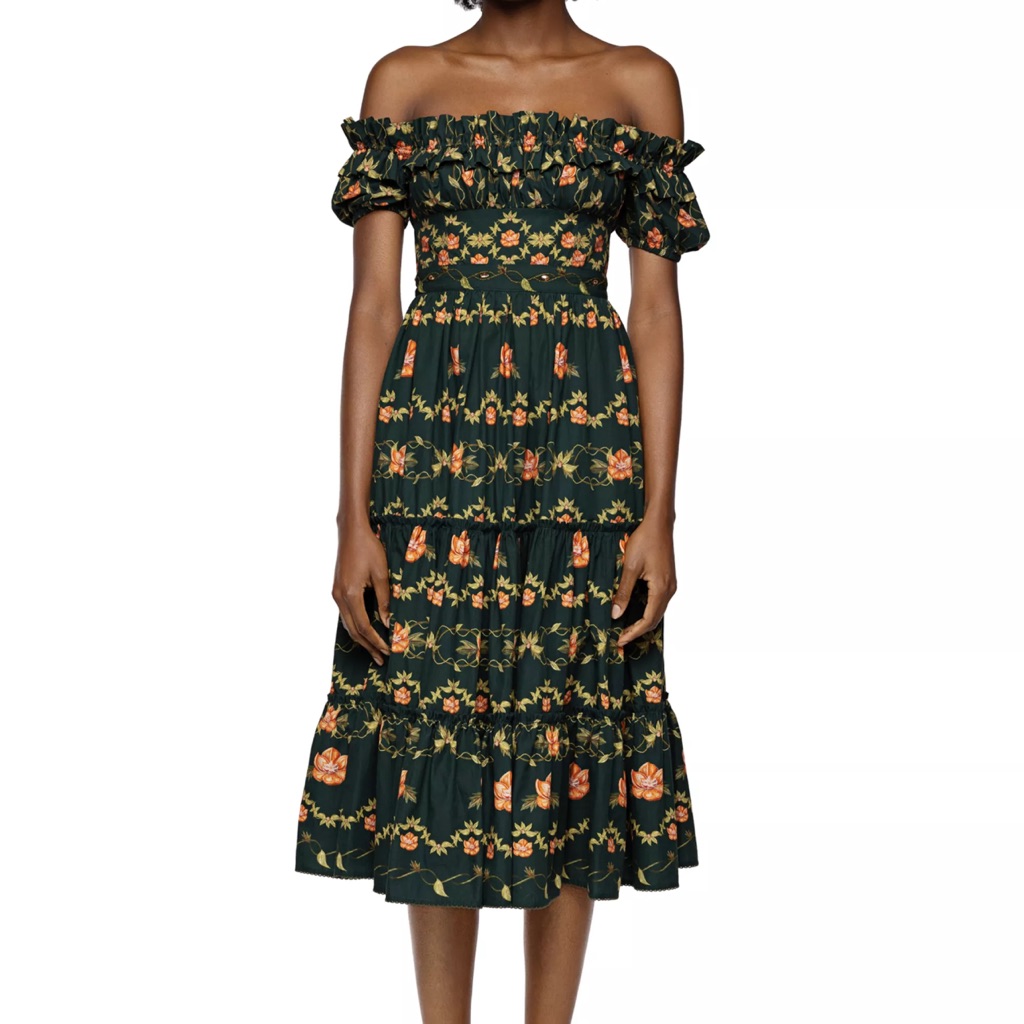 Agua By Agua Bendita Banana Esotrico Floral Off-The-Shoulder Midi-Dress